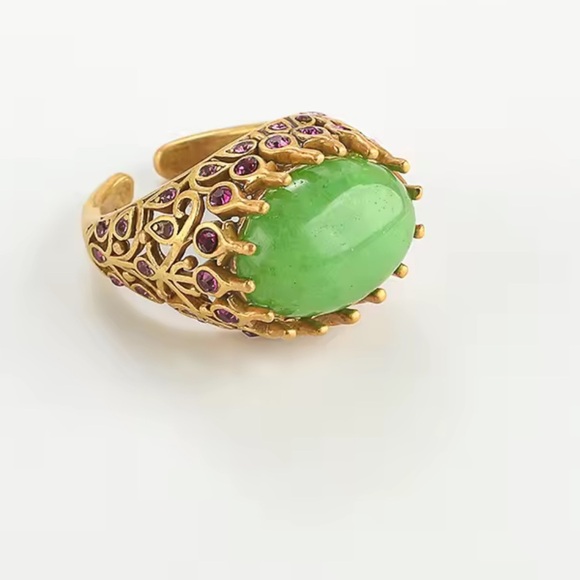 Imperial Jade Emerald Dynasty Antique Brass Masterpiece Ring - Picture 5 of 7